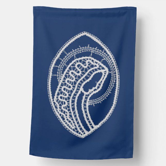 Blessed Virgin Mary, white lace, navy blue House Flag (Front)