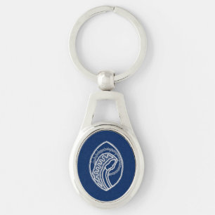 Blessed Virgin Mary, white lace, navy blue Keychain