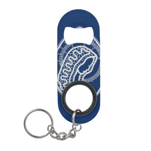 Blessed Virgin Mary, white lace, navy blue Keychain Bottle Opener