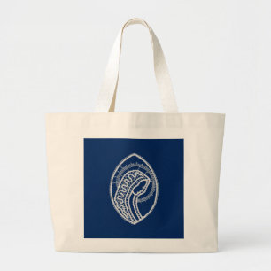 Blessed Virgin Mary, white lace, navy blue Large Tote Bag