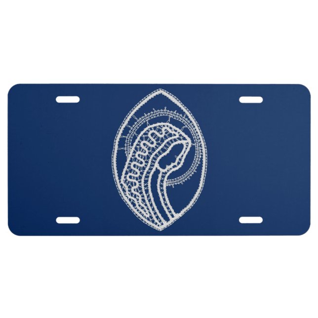 Blessed Virgin Mary, white lace, navy blue License Plate (Front)
