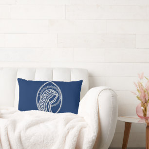 Blessed Virgin Mary, white lace, navy blue Lumbar Pillow