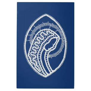 Blessed Virgin Mary, white lace, navy blue Metal Print