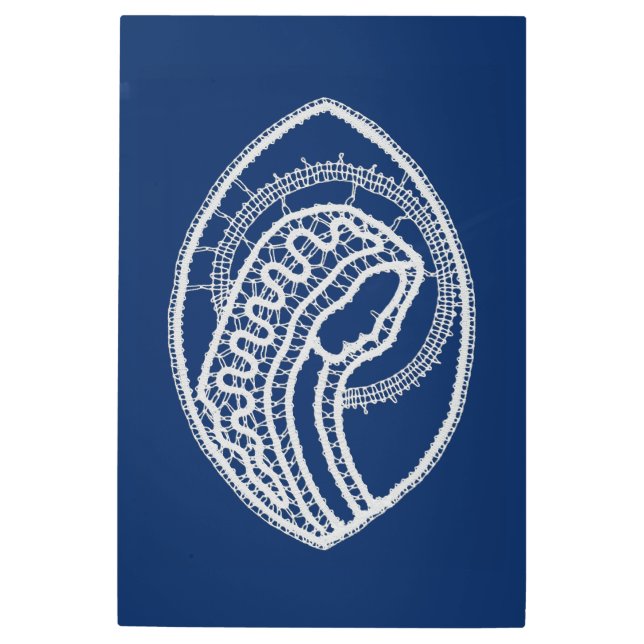 Blessed Virgin Mary, white lace, navy blue Metal Print (Front)
