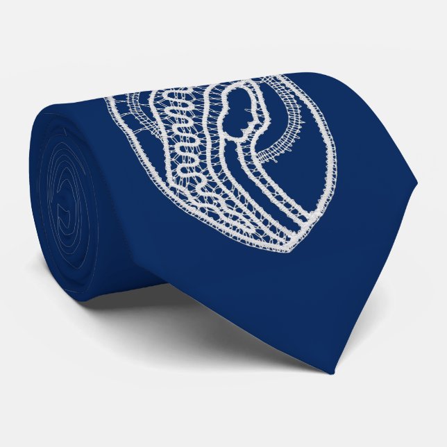 Blessed Virgin Mary, white lace, navy blue Neck Tie (Rolled)