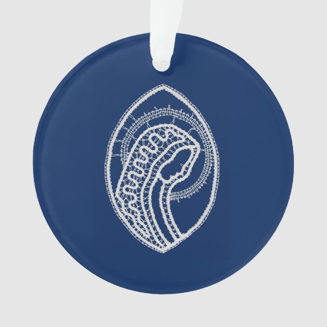Blessed Virgin Mary, white lace, navy blue Ornament (Front)