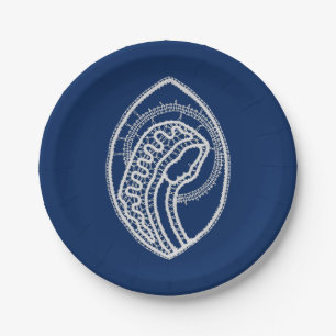 Blessed Virgin Mary, white lace, navy blue Paper Plates