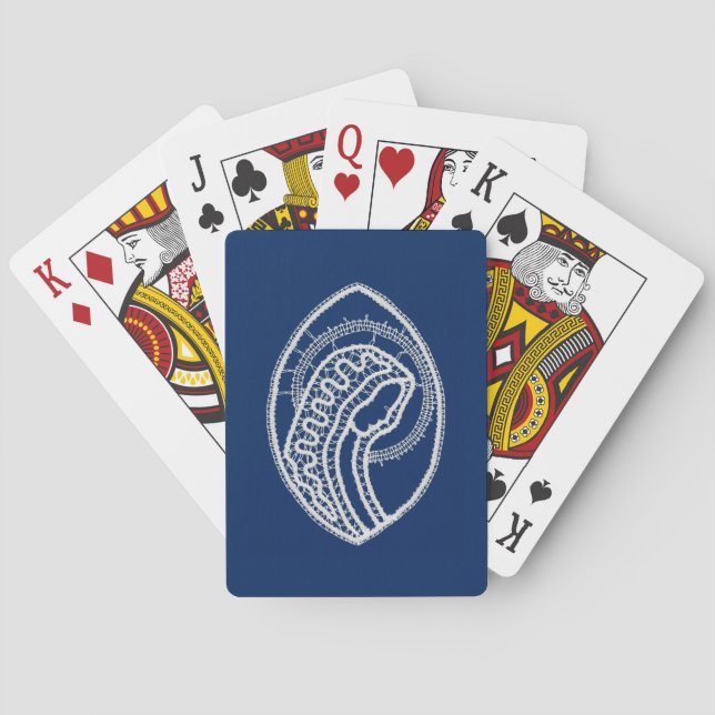 Blessed Virgin Mary, white lace, navy blue Poker Cards (Back)