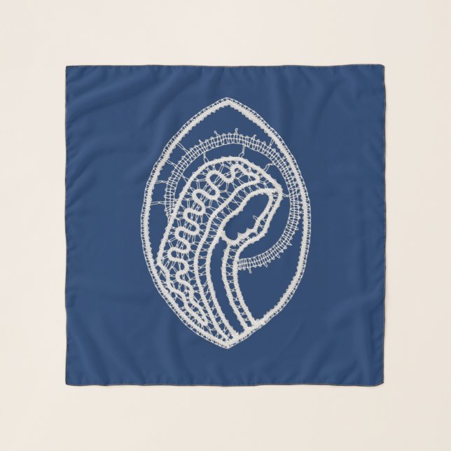 Blessed Virgin Mary, white lace, navy blue Scarf (Front)