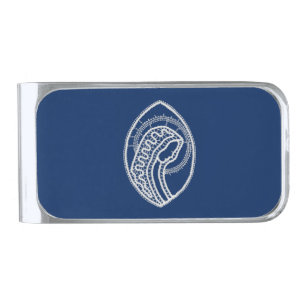 Blessed Virgin Mary, white lace, navy blue Silver Finish Money Clip