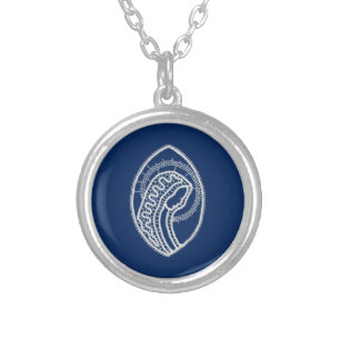 Blessed Virgin Mary, white lace, navy blue Silver Plated Necklace