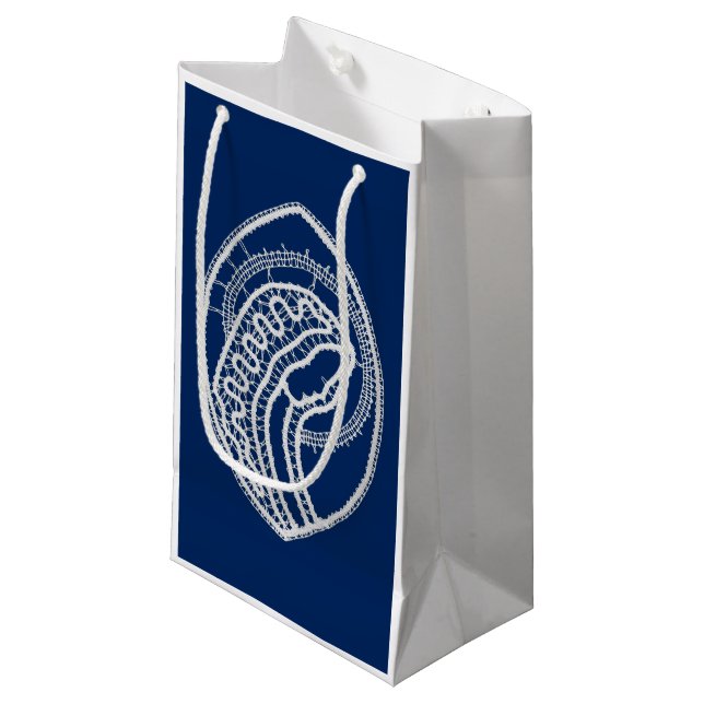 Blessed Virgin Mary, white lace, navy blue Small Gift Bag (Front Angled)