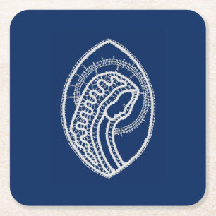 Blessed Virgin Mary, white lace, navy blue Square Paper Coaster