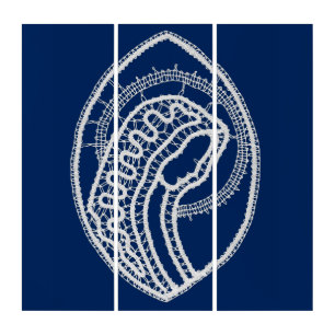 Blessed Virgin Mary, white lace, navy blue Triptych