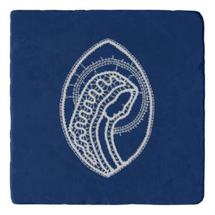 Blessed Virgin Mary, white lace, navy blue Trivet
