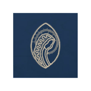 Blessed Virgin Mary, white lace, navy blue Wood Wall Art