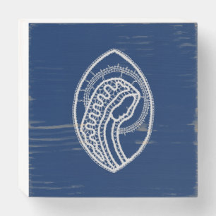 Blessed Virgin Mary, white lace, navy blue Wooden Box Sign