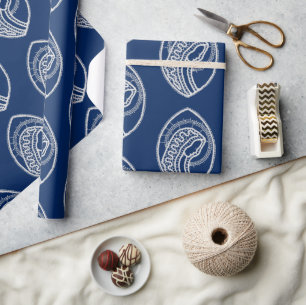 Blessed Virgin Mary, white lace, navy blue Wrapping Paper