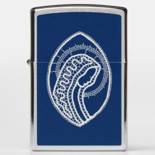 Blessed Virgin Mary, white lace, navy blue Zippo Lighter