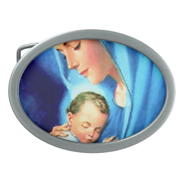 Blessed Virgin Mary with Baby Jesus Belt Buckle (Front)