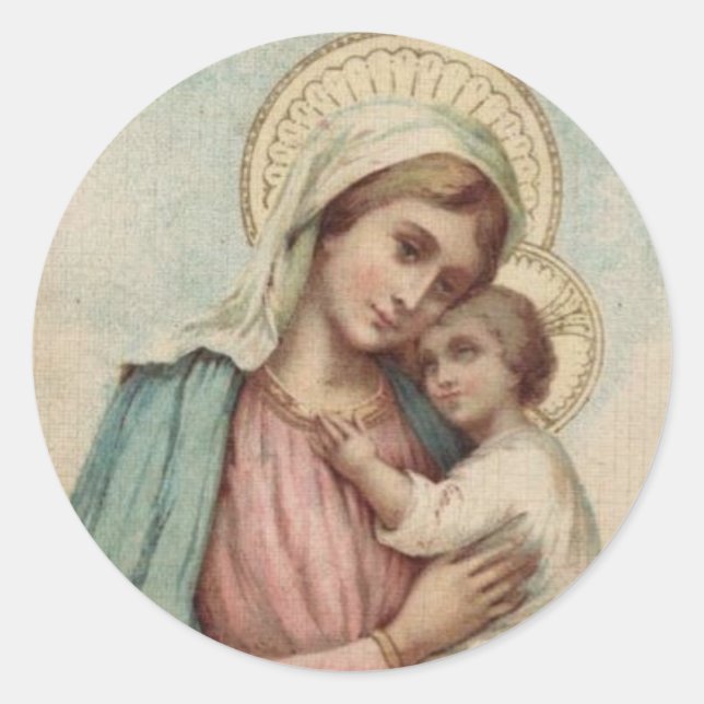 Blessed Virgin Mary with Baby Jesus Classic Round Sticker (Front)