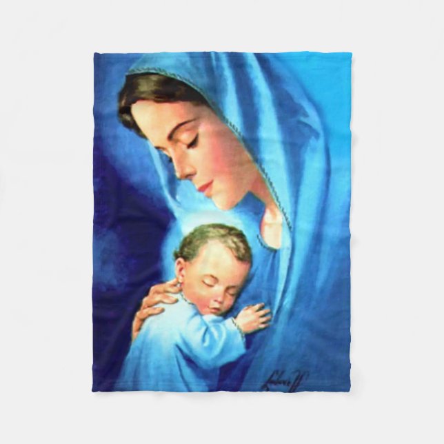 Blessed Virgin Mary with Baby Jesus Fleece Blanket (Front)