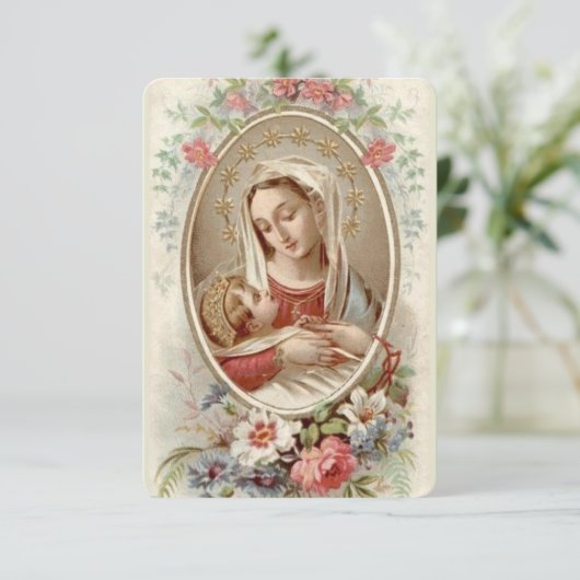 Blessed Virgin Mary with Baby Jesus & Flowers (Standing Front)