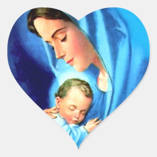 Blessed Virgin Mary with Baby Jesus Heart Sticker