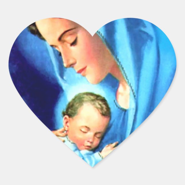 Blessed Virgin Mary with Baby Jesus Heart Sticker (Front)