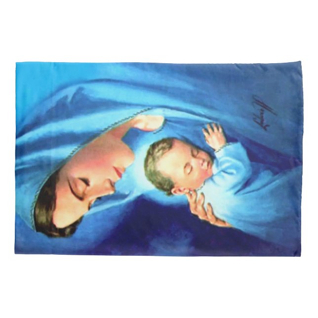 Blessed Virgin Mary with Baby Jesus Pillow Case (Back)