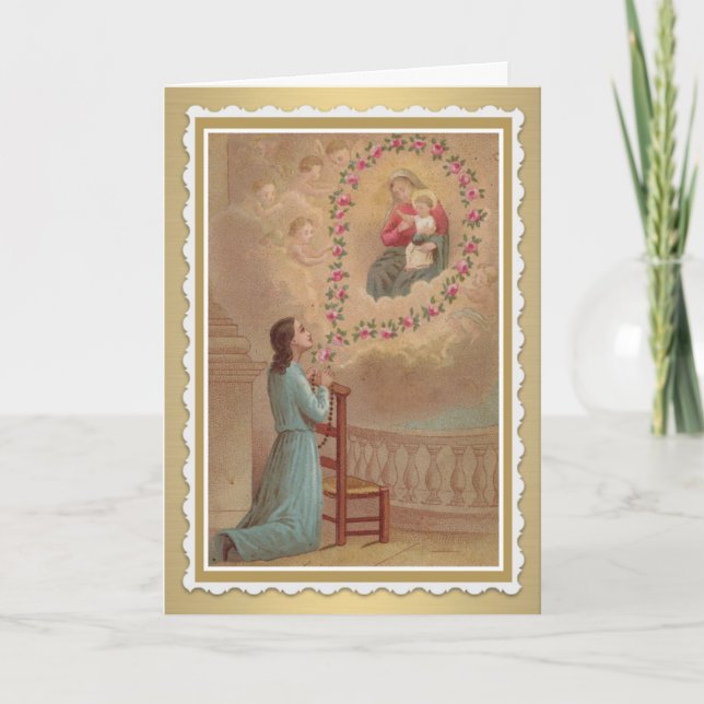 Blessed Virgin Mary with Baby Jesus Roses Card (Front)