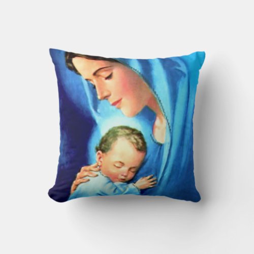 Blessed Virgin Mary with Baby Jesus Throw Pillow