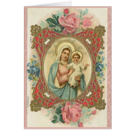 Blessed Virgin Mary with Baby Jesus Vintage Roses (Front)