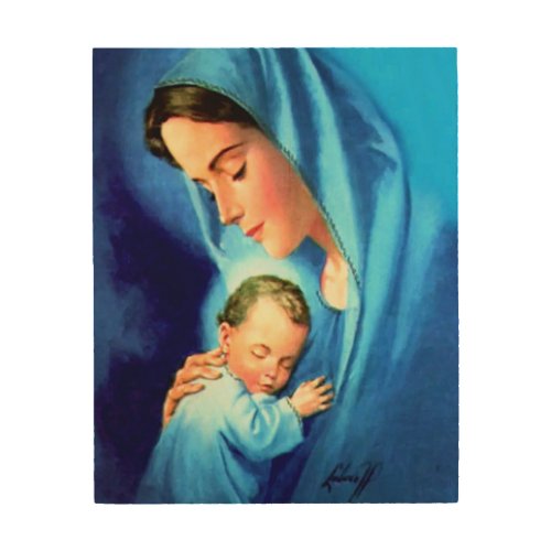 Blessed Virgin Mary with Baby Jesus Wood Wall Art