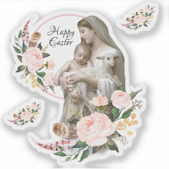 Blessed Virgin Mary with Jesus Religious Floral Sticker (Front)