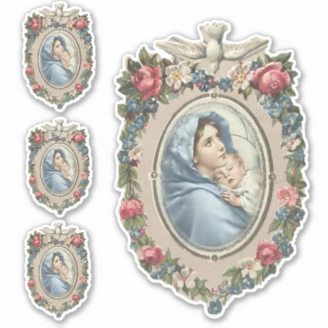 Blessed Virgin Mary with Jesus Religious Vinyl Sticker (Front)