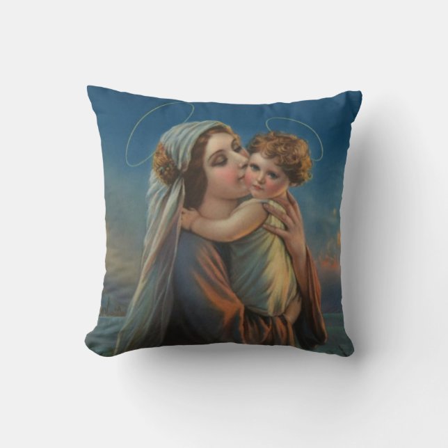 Blessed Virgin Mother Mary Baby Jesus Throw Pillow (Front)