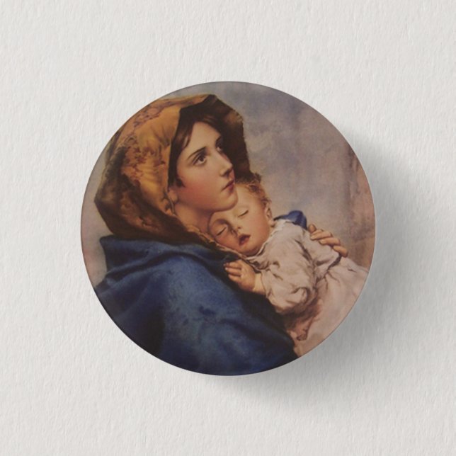 Blessed Virgin Mother Mary with Baby Jesus Pinback Button (Front)