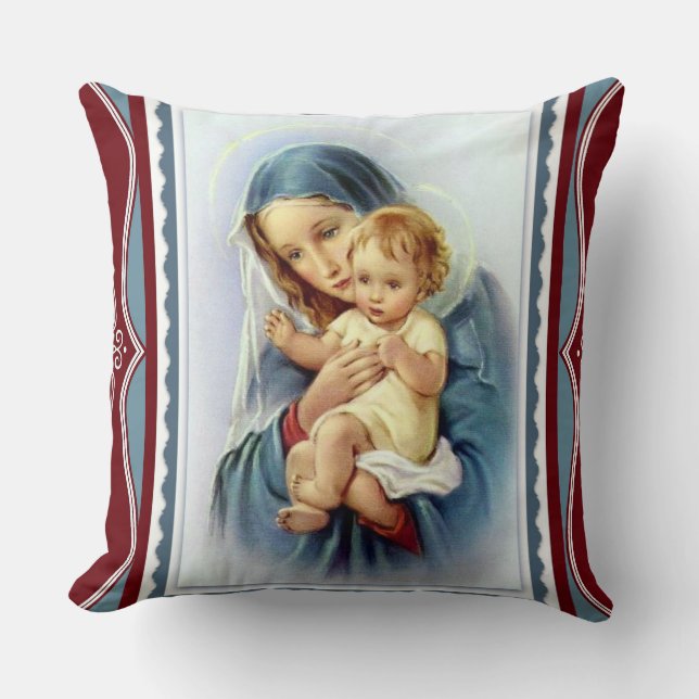 Blessed Virgin Mother Mary with Christ Child Jesus Throw Pillow (Front)