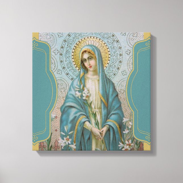 Blessed Virgin Mother Mary  with Lilies Canvas Print (Front)