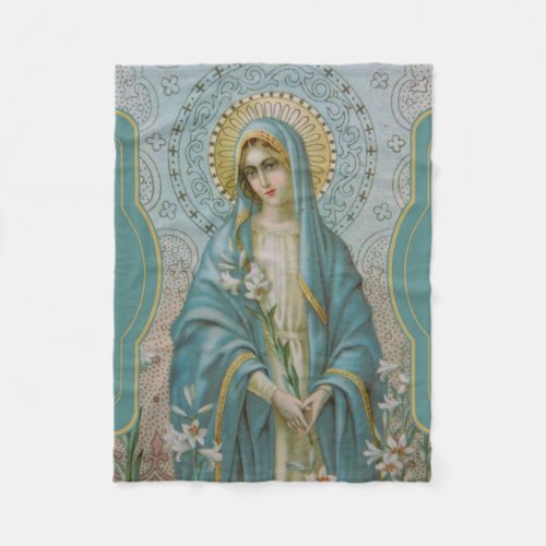 Blessed Virgin Mother Mary  with Lilies Fleece Blanket