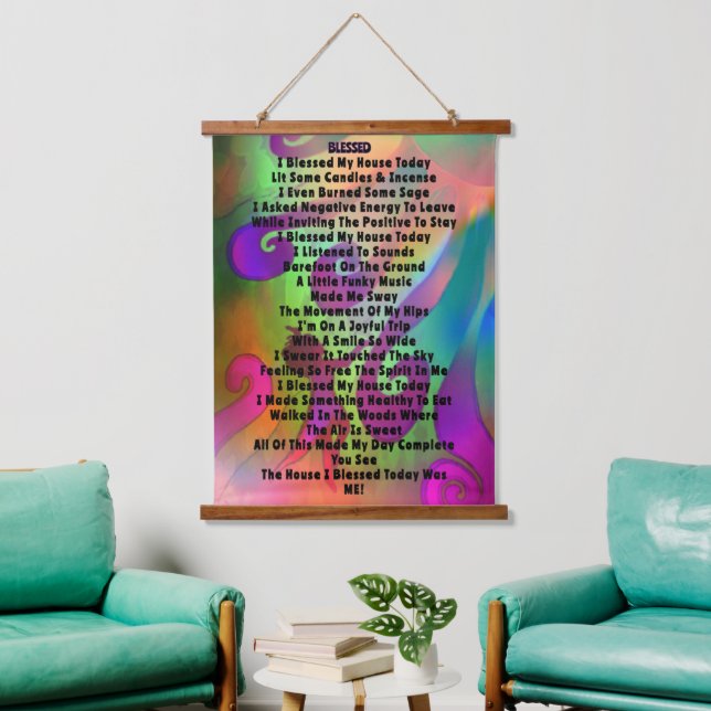 Blessed W/ Poem Wood Topped Wall Tapestry (Living Room)