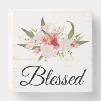 Blessed Watercolor Floral Design Wooden Box Sign