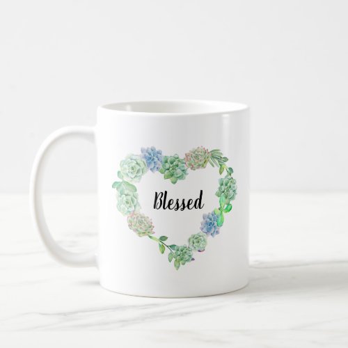 Blessed Watercolor Floral Wreath Coffee Mug