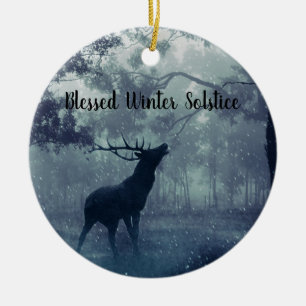 Blessed Winter solstice Forest stag Ceramic Ornament
