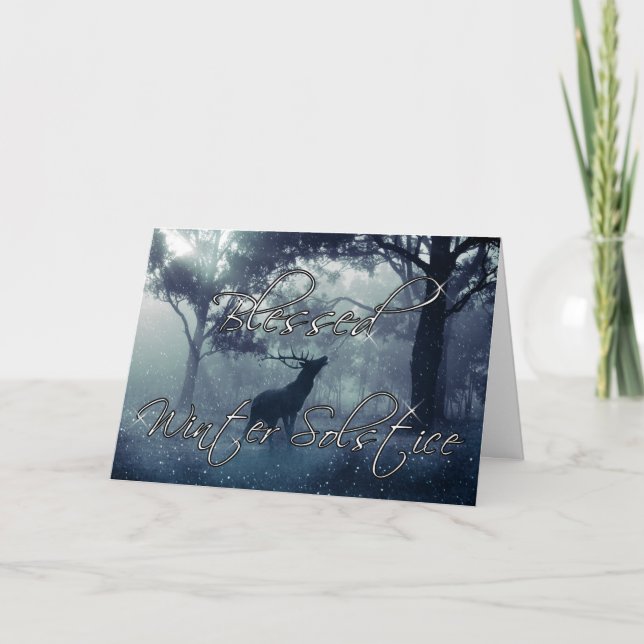 Blessed Winter Solstice Forest Stag Holiday Card (Front)