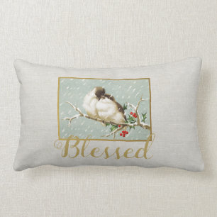 Blessed Winter Vintage Snow Birds Lumbar Pillow