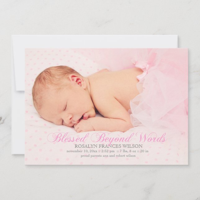 Blessed With A Girl Photo Birth Announcement (Front)