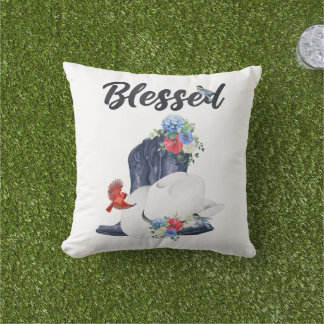 Blessed with Cowboy Boots/Hat & Flowers/Birds Outdoor Pillow