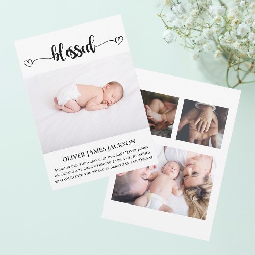 Blessed with Hearts Photo Birth Announcement
